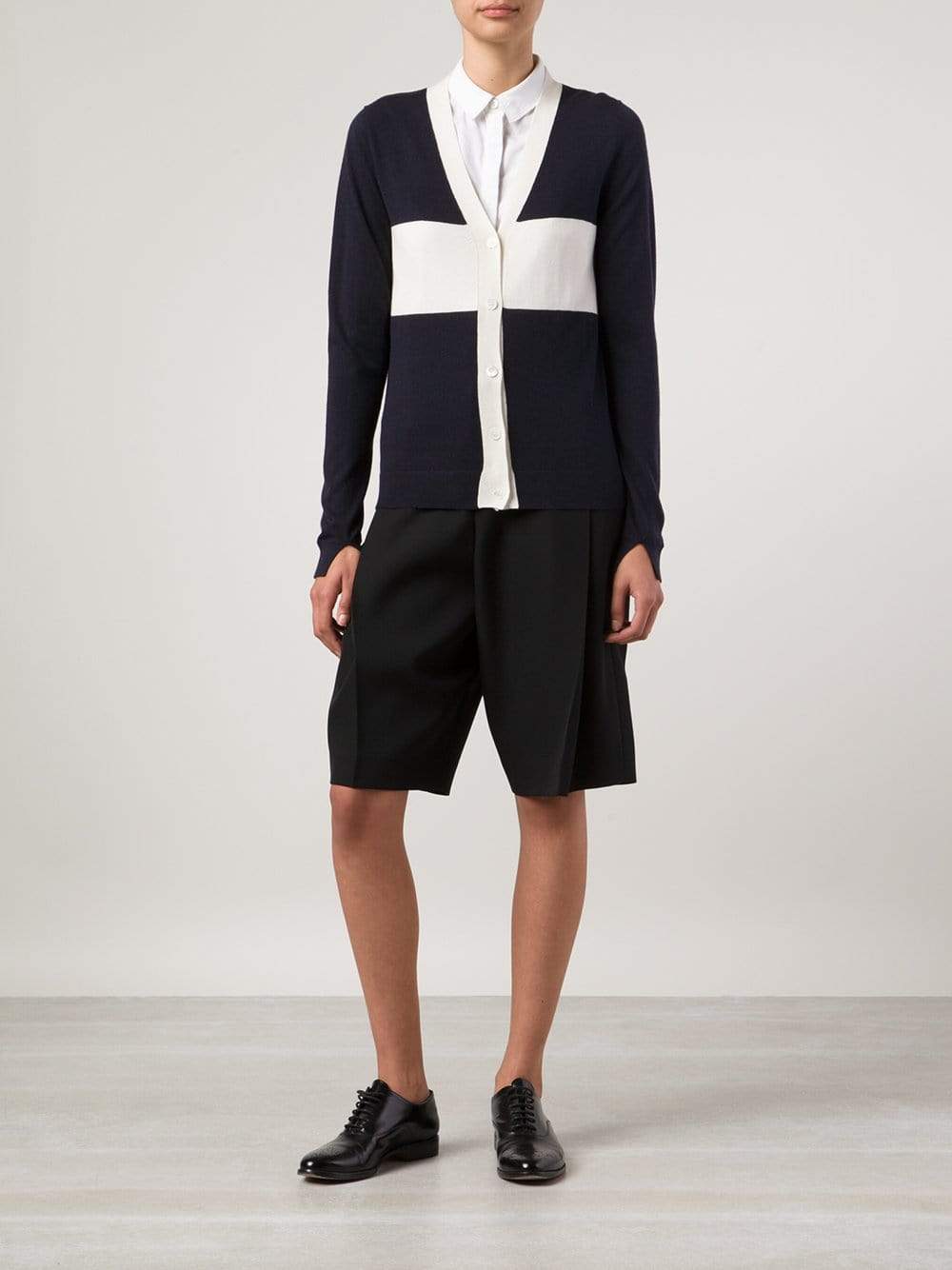 JIL SANDER NAVY-Cream Stripe Cardigan-