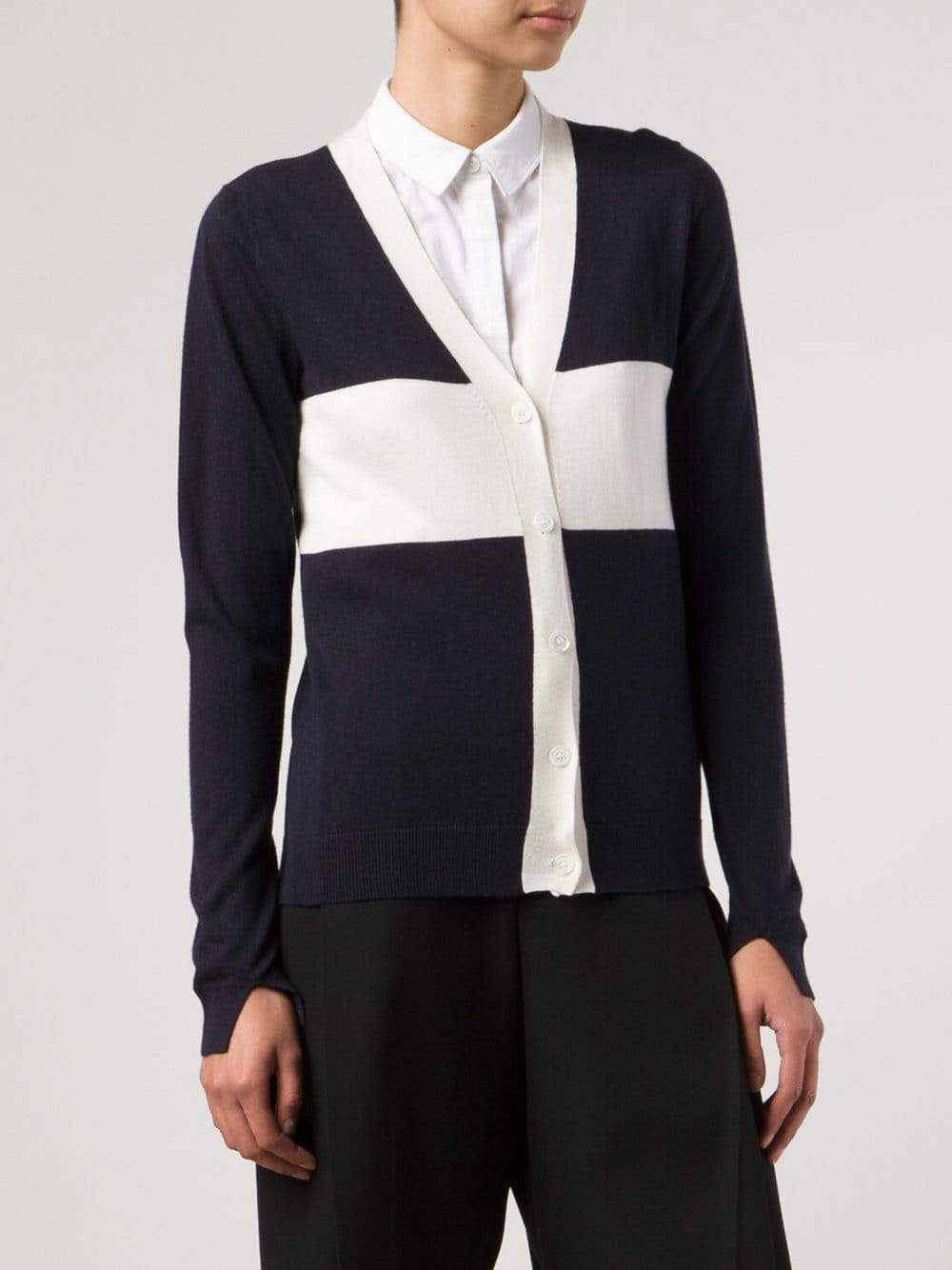 JIL SANDER NAVY-Cream Stripe Cardigan-