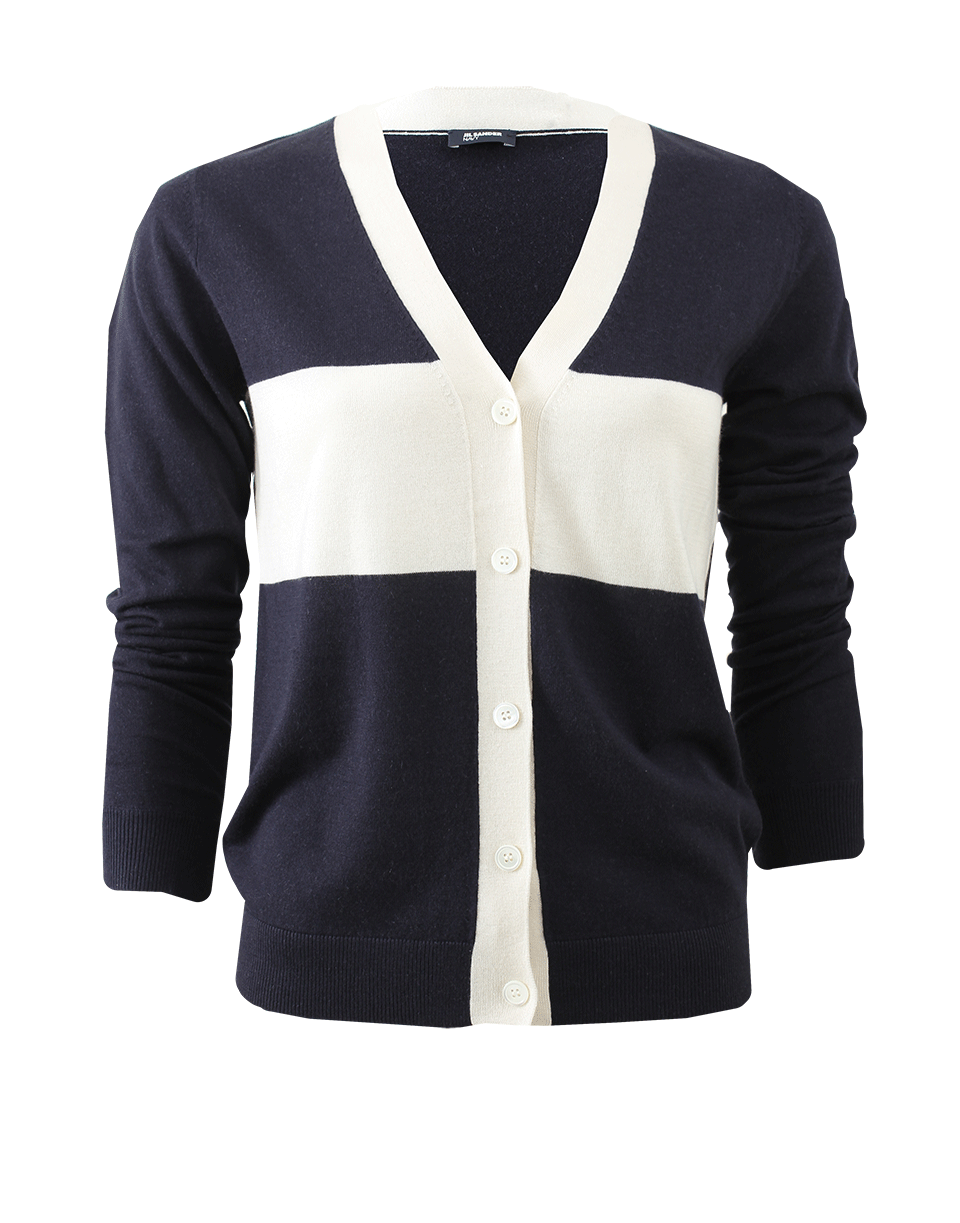 JIL SANDER NAVY-Cream Stripe Cardigan-