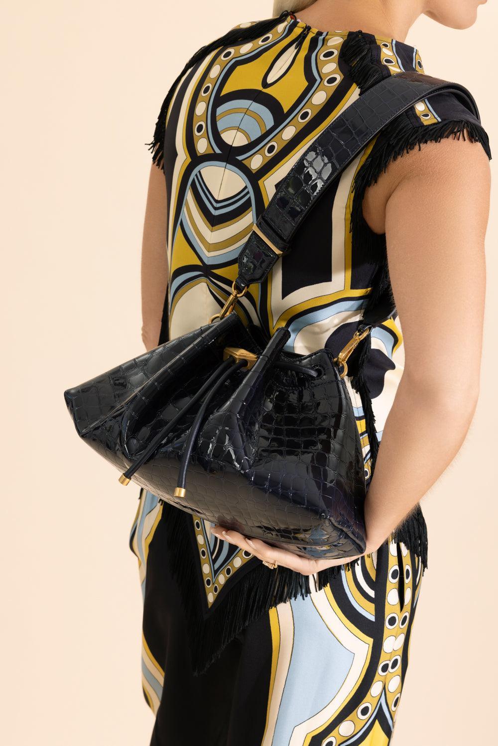 Bon Bon Bucket Bag - Marine Gold-BLUE-HANDBAGTOP HANDLE-JIMMY CHOO