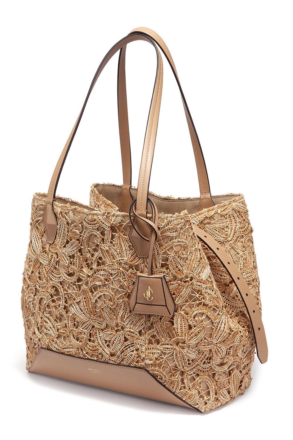 Diamond Leather Lace Tote -LATTEGLD-HANDBAGTOTES-JIMMY CHOO