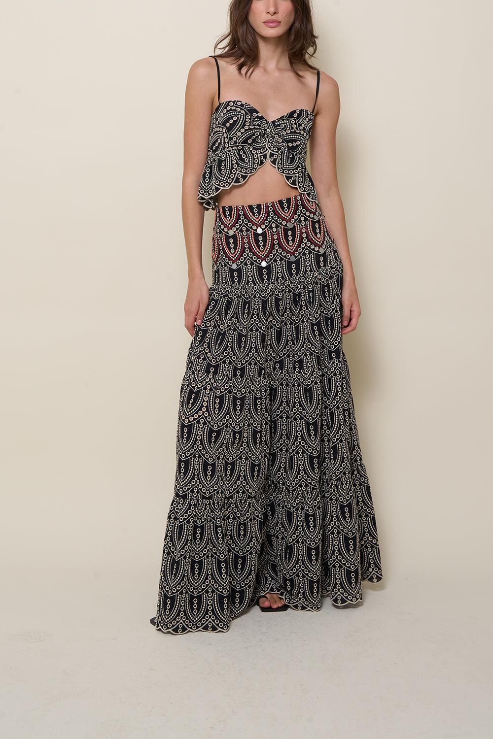 Palm Rhythym Maxi Skirt-BLACK/ECRU-4-CLOTHINGSKIRTMAXI-JOHANNA ORTIZ