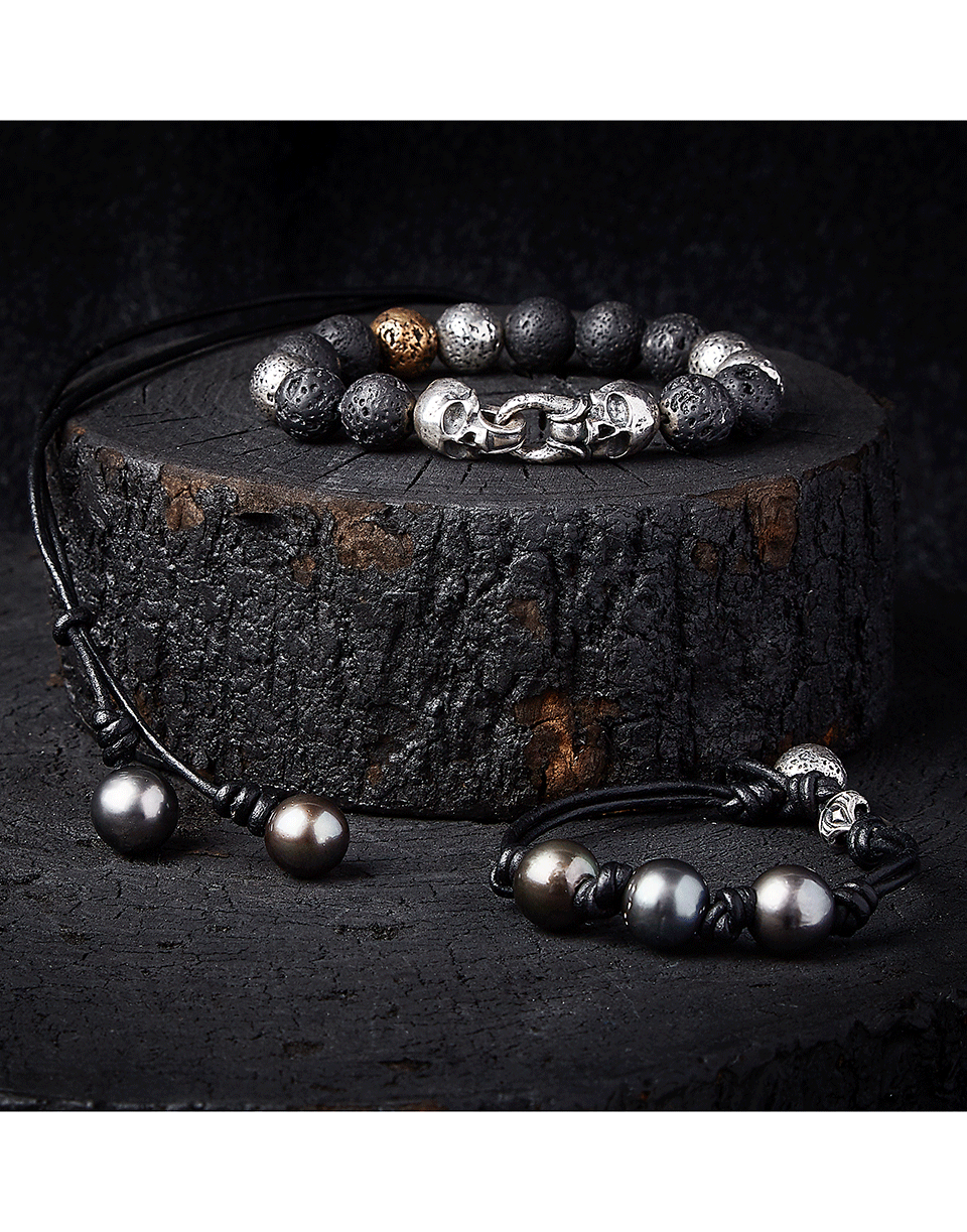 JOHN VARVATOS-Lava and Skull Bead Bracelet-BRASS