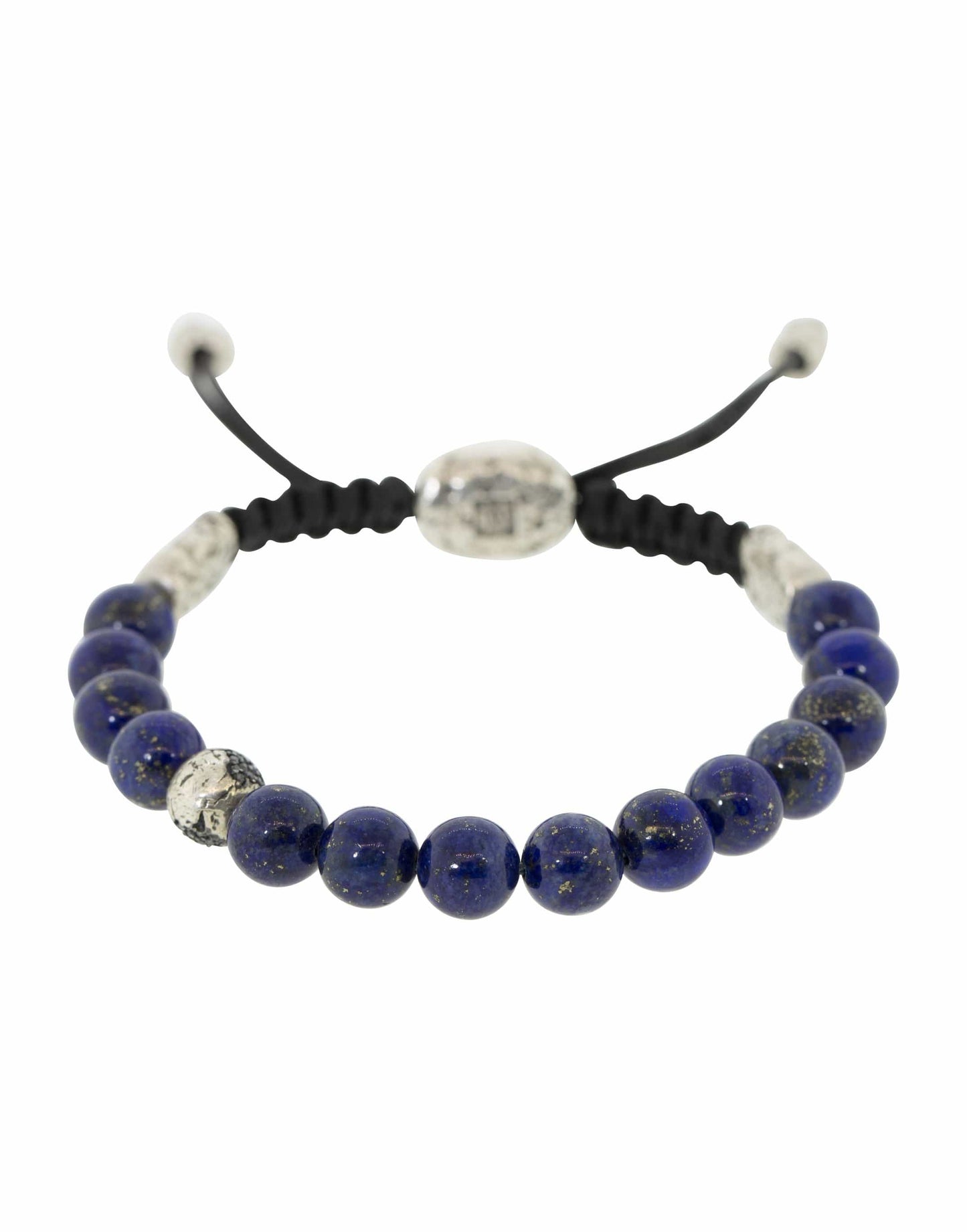 JOHN VARVATOS-Adjustable Lapis and Black Diamond Bead Bracelet-SILVER
