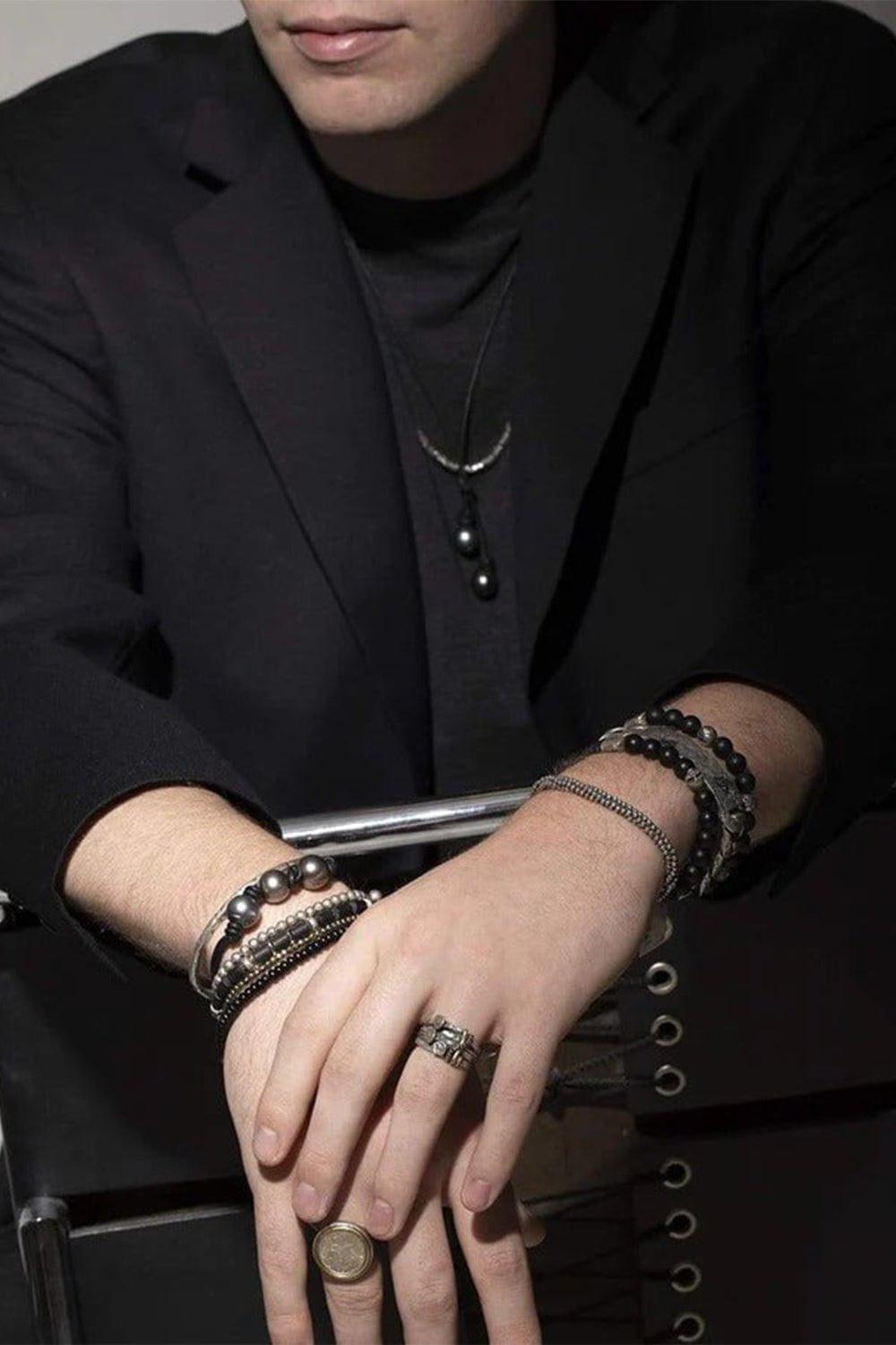 JOHN VARVATOS-Adjustable Lava and Diamond Bead Bracelet-SILVER