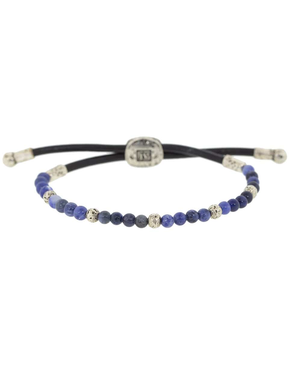 JOHN VARVATOS-Adjustable Sodalite Sterling Silver and Leather Bead Bracelet-SILVER