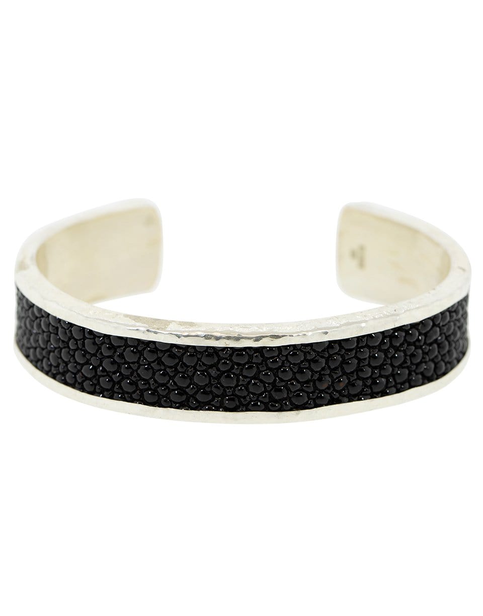 JOHN VARVATOS-Black Stingray Skin Cuff-SILVER
