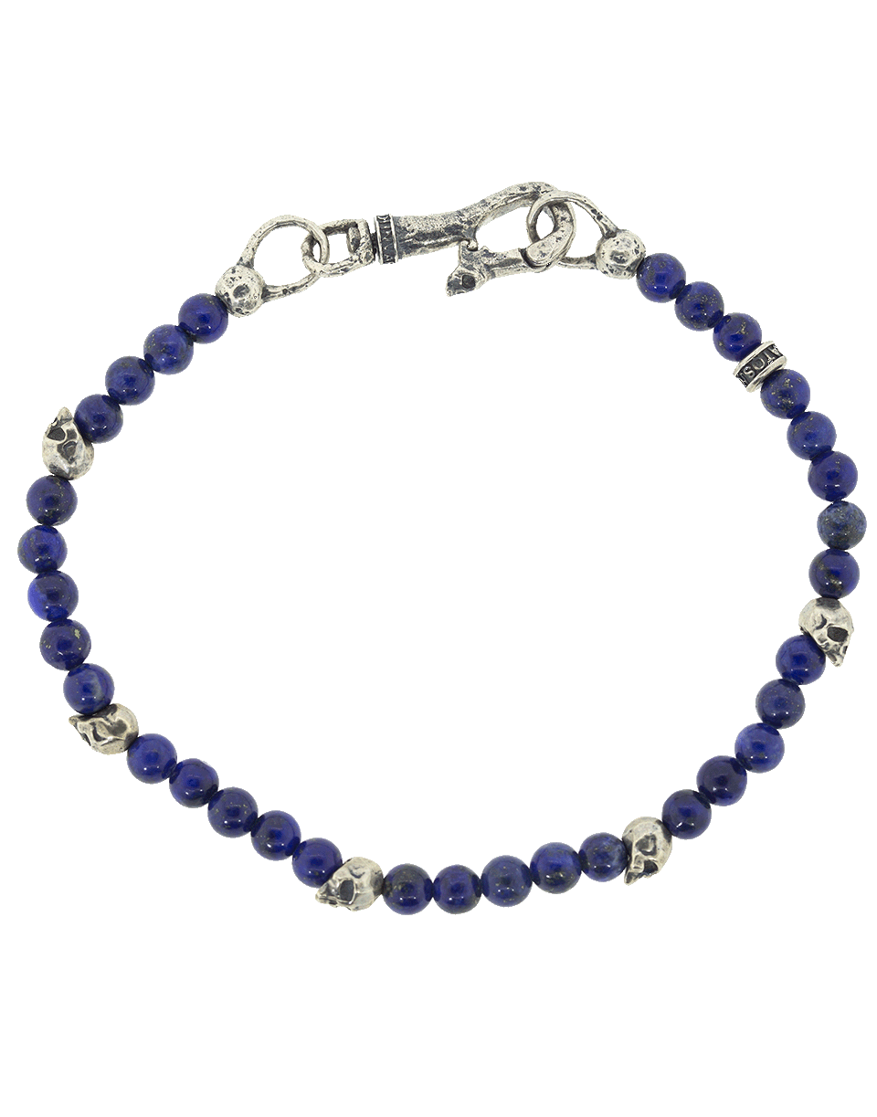 JOHN VARVATOS-Lapis Silver Skull Bead Bracelet-SILVER