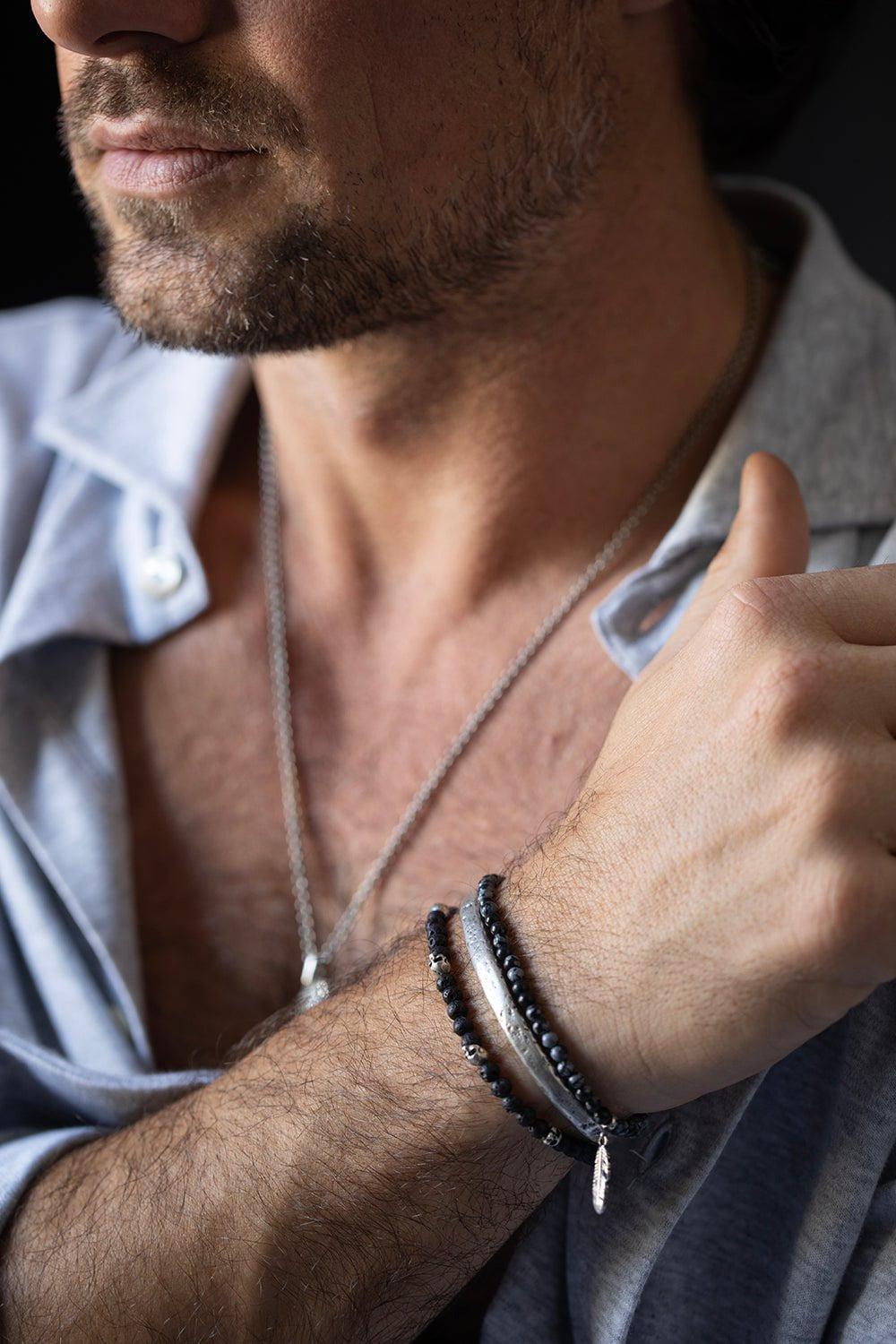 JOHN VARVATOS-Lava Skull Bead Bracelet-SILVER