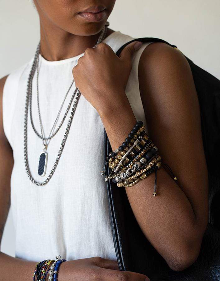 JOHN VARVATOS-Onyx and Skull Bead Bracelet-SILVER