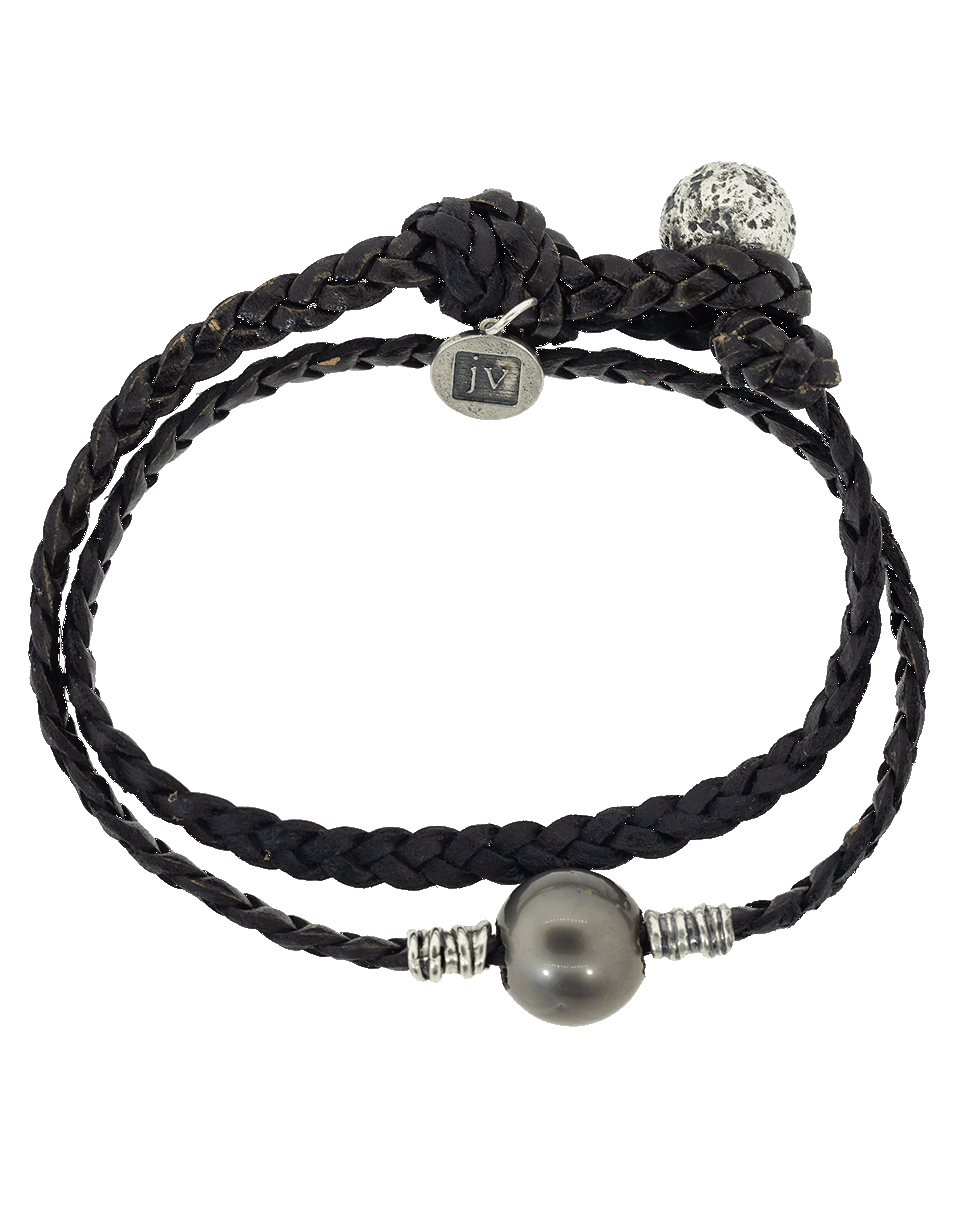 JOHN VARVATOS-Tahitian Pearl Leather Wrap Bracelet-SILVER