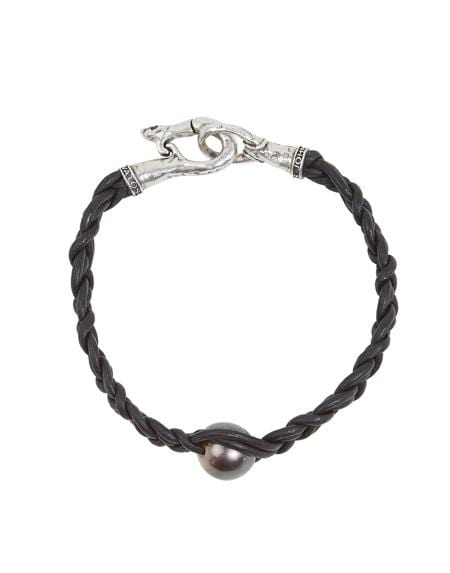 JOHN VARVATOS-Tahitian Pearl Woven Leather Bracelet-SILVER