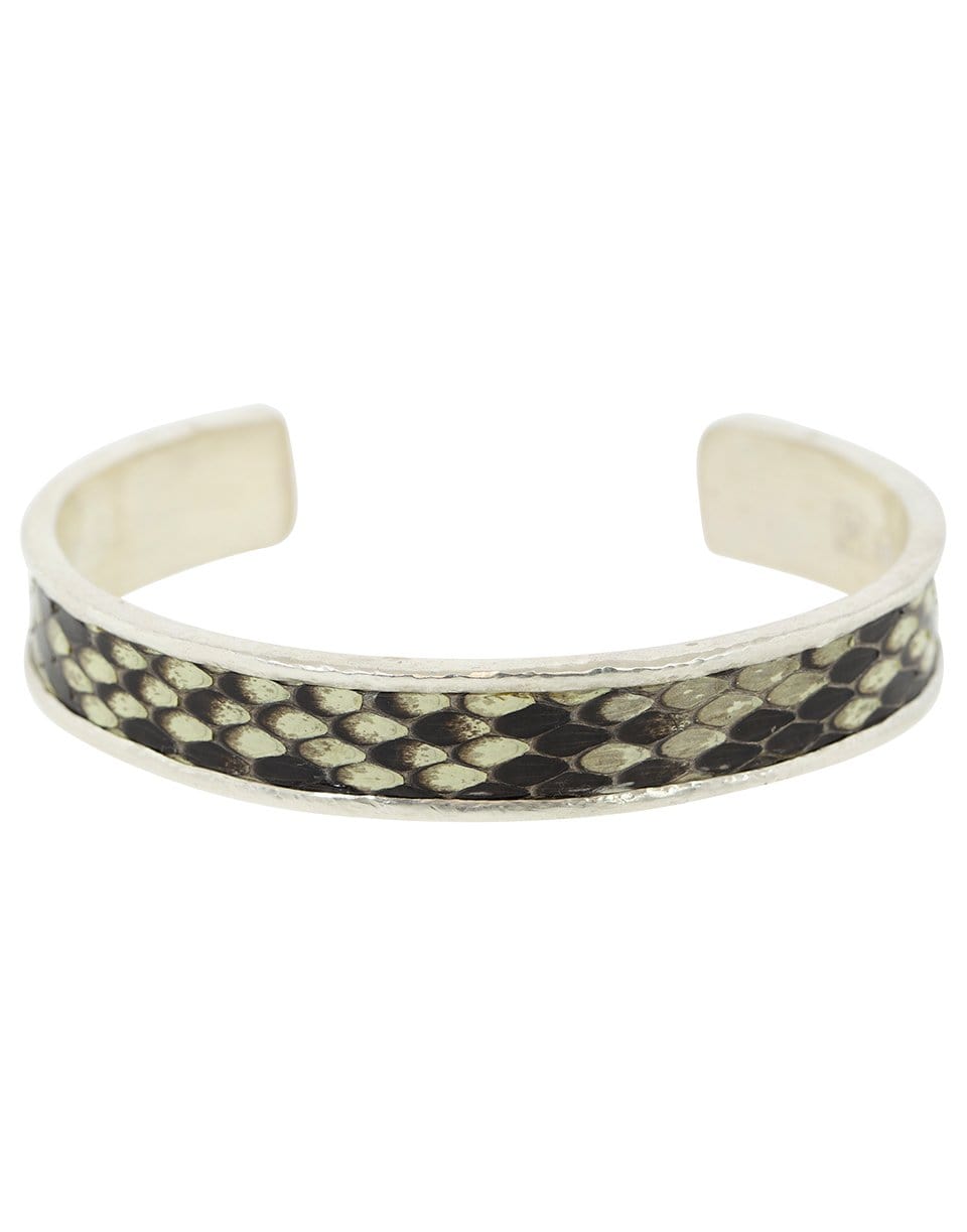 JOHN VARVATOS-White and Brown Snake Skin Cuff-SILVER