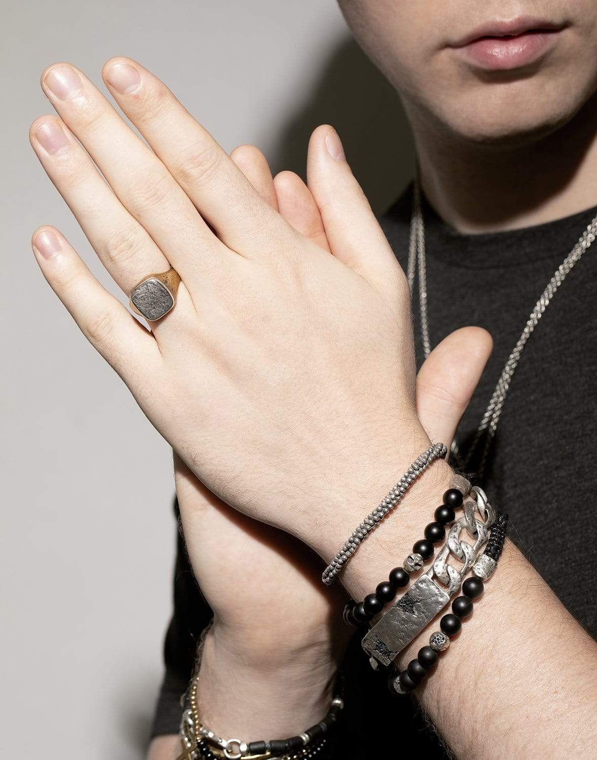 JOHN VARVATOS-Brass Skull Onxy Bead Bracelet-BRASS