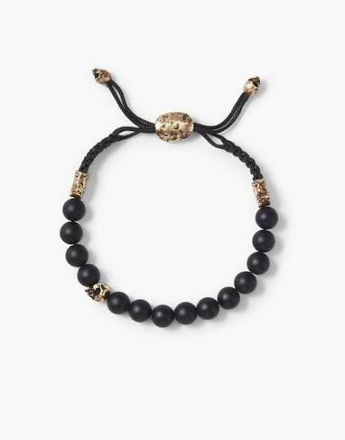 JOHN VARVATOS-Brass Skull Onxy Bead Bracelet-BRASS