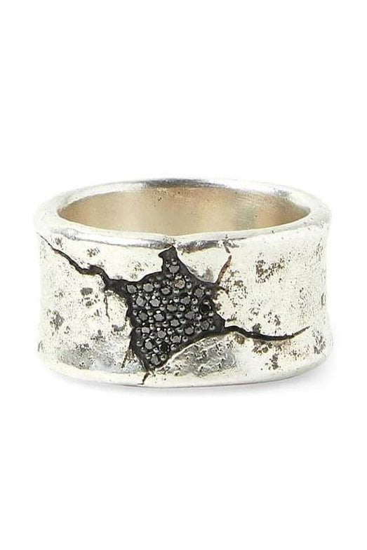 JOHN VARVATOS-Black Diamond Distressed Ring-SILVER