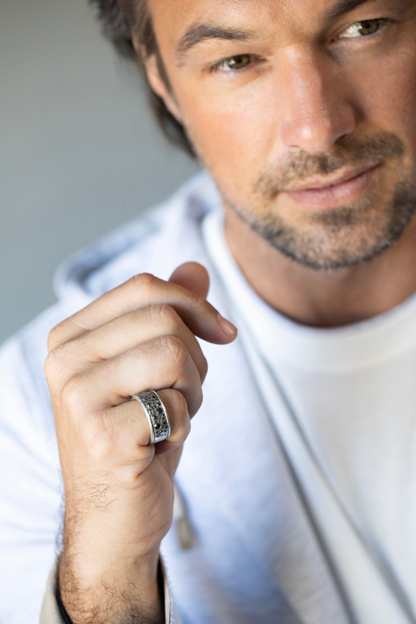 JOHN VARVATOS-Black Diamond Stardust Ring-SILVER