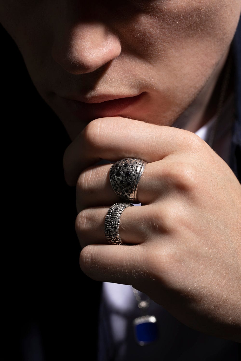JOHN VARVATOS-Black Diamond Stardust Wide Band Ring-SILVER