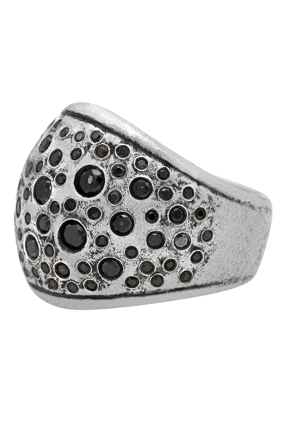 JOHN VARVATOS-Black Diamond Stardust Wide Band Ring-SILVER