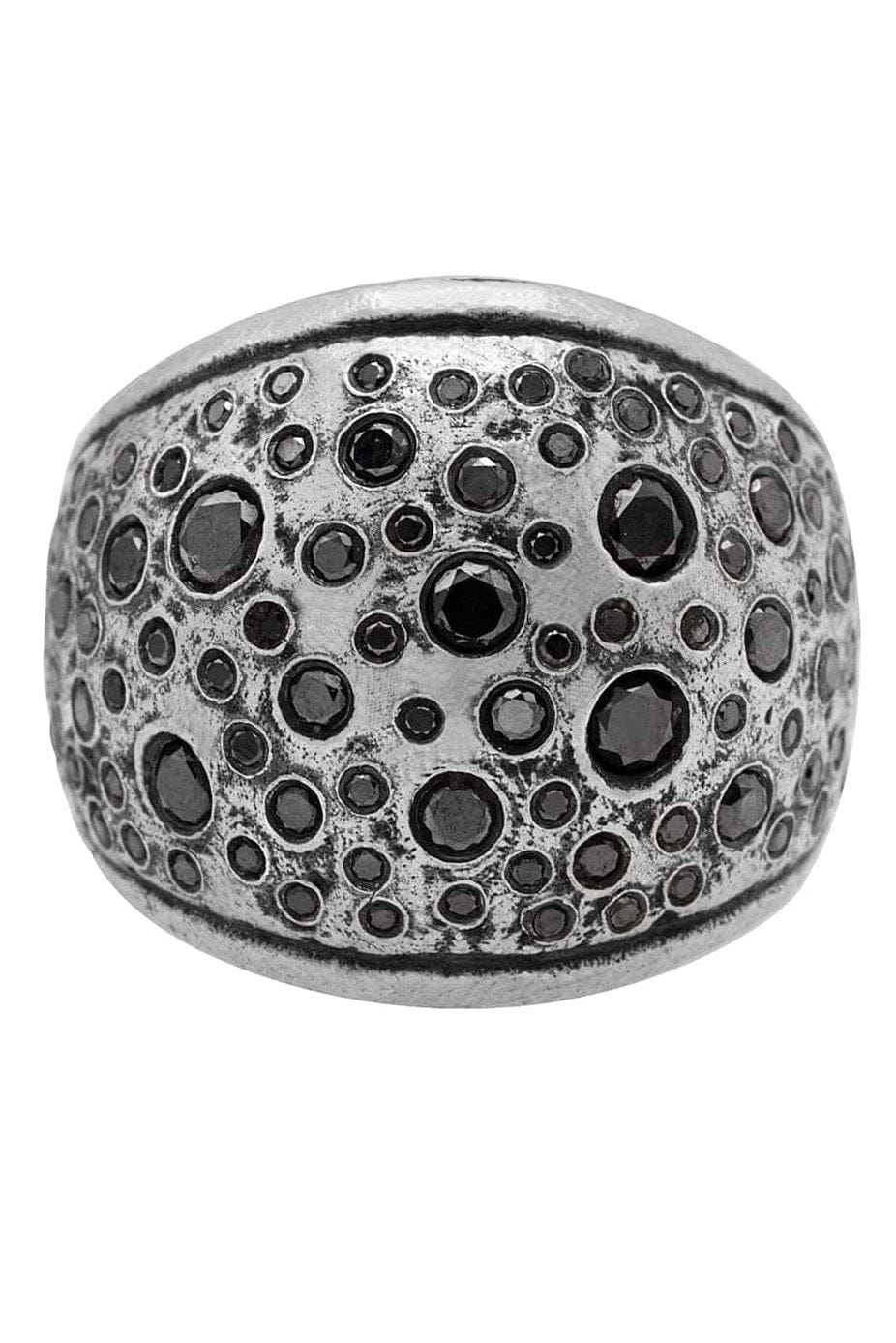 JOHN VARVATOS-Black Diamond Stardust Wide Band Ring-SILVER