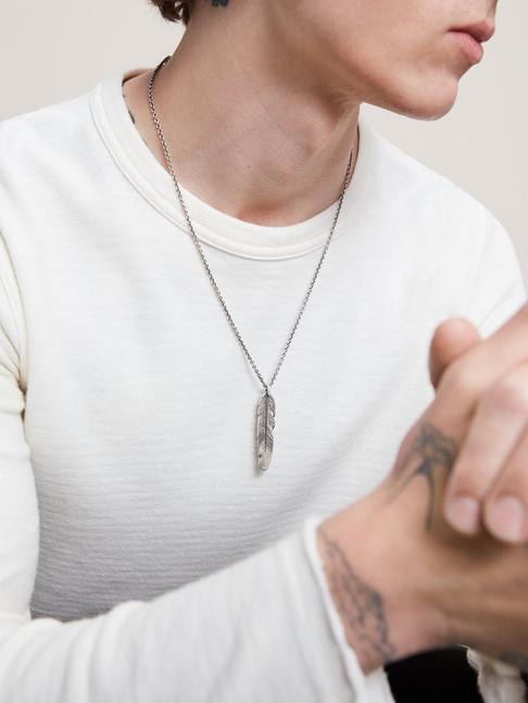 JOHN VARVATOS-Black Diamond Feather Necklace-SILVER