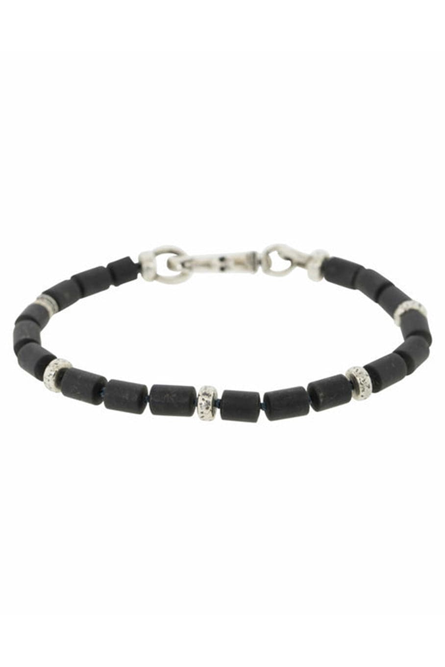 JOHN VARVATOS-Black Obsidian Bead Bracelet-SILVER