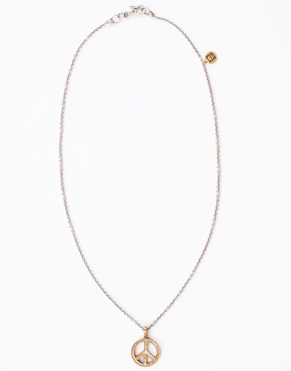 JOHN VARVATOS-Brass Peace Sign Necklace-SILVER