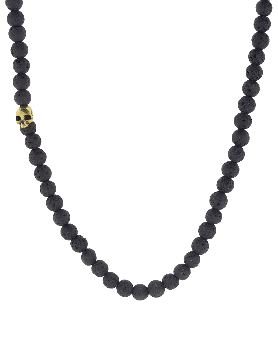 JOHN VARVATOS-Lava Bead and Brass Skull Necklace-BRASS