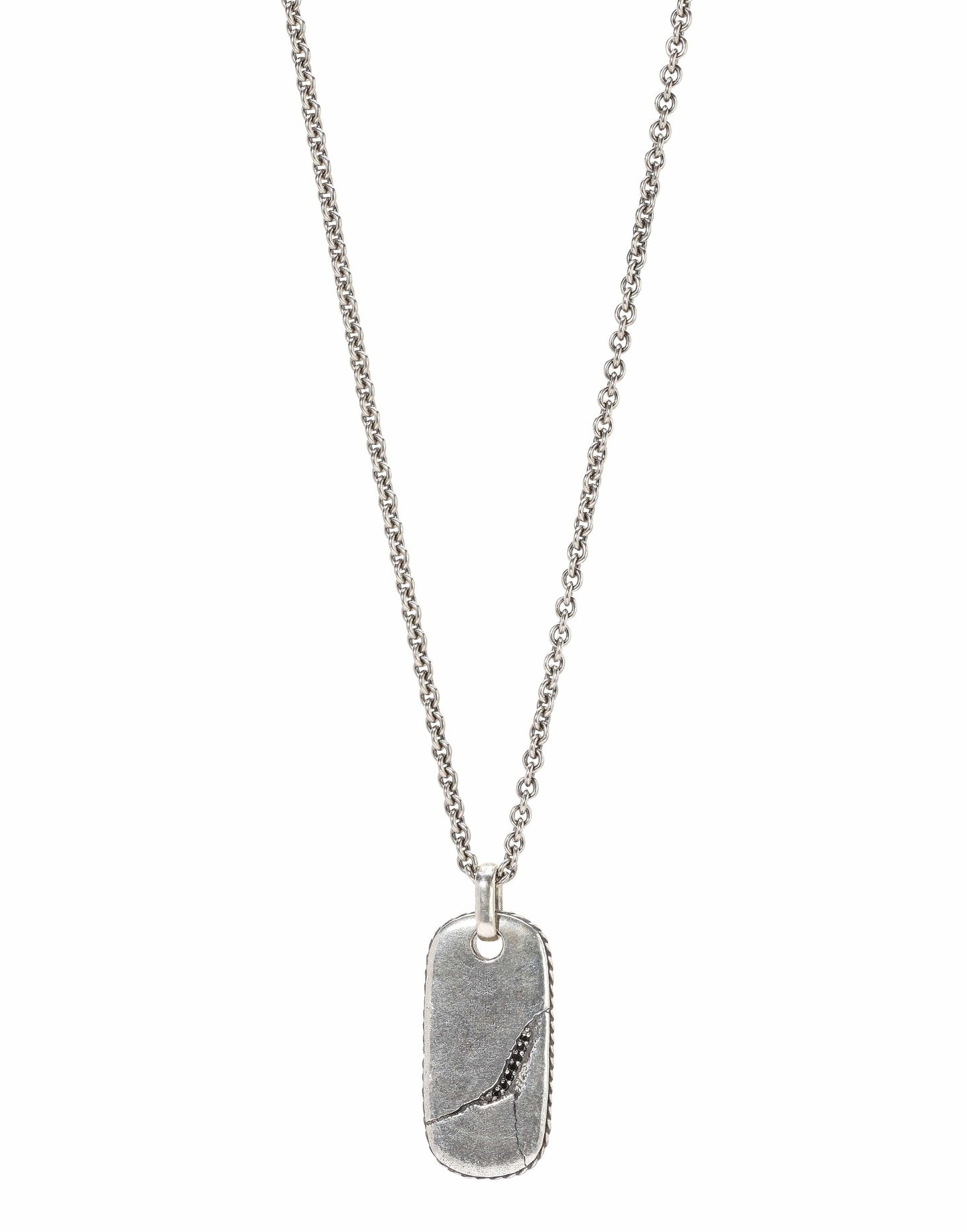 JOHN VARVATOS-Black Diamond Distressed Dog Tag Necklace-SILVER