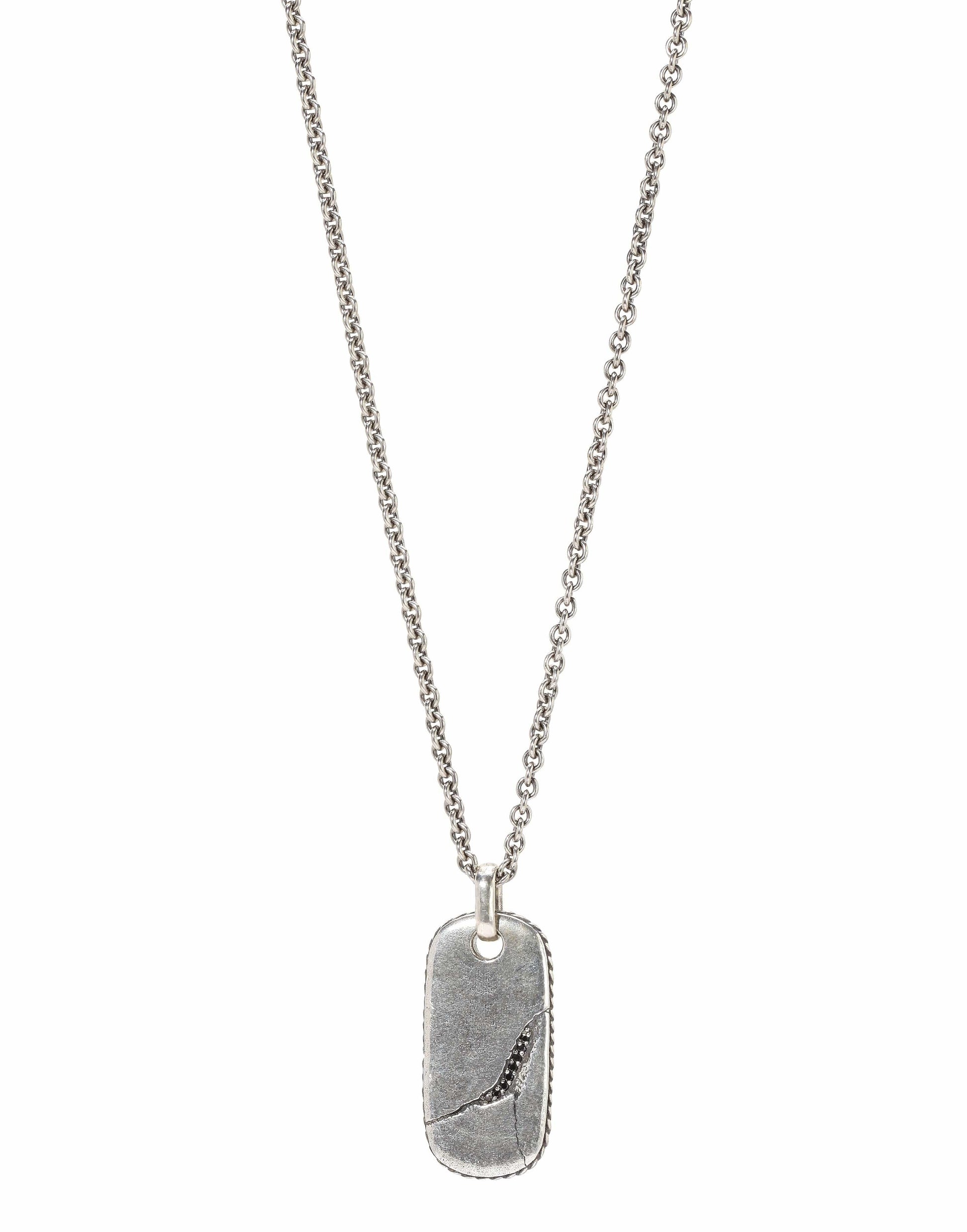 JOHN VARVATOS-Black Diamond Distressed Dog Tag Necklace-SILVER