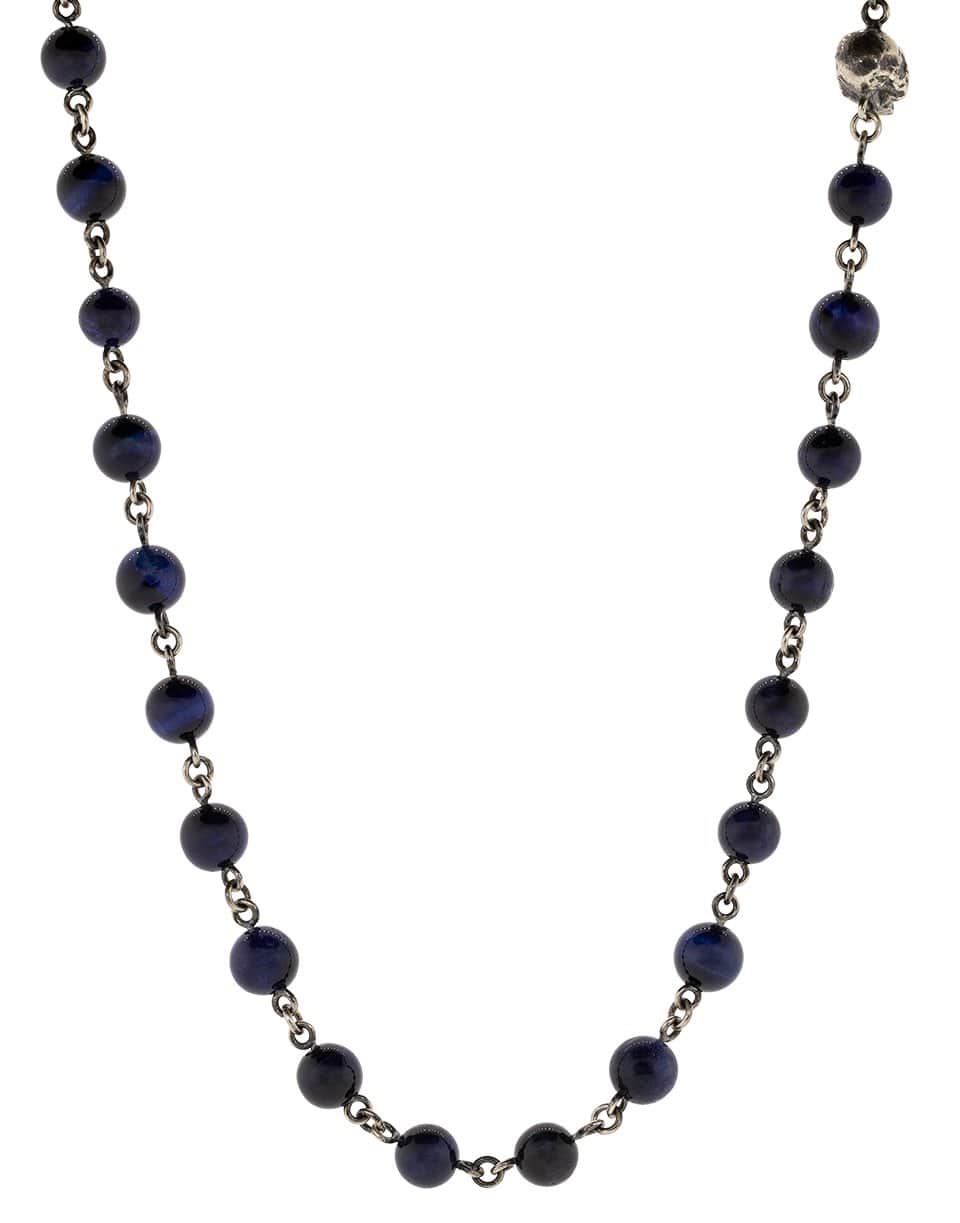 JOHN VARVATOS-Blue Tigers Eye Bead Necklace-SILVER