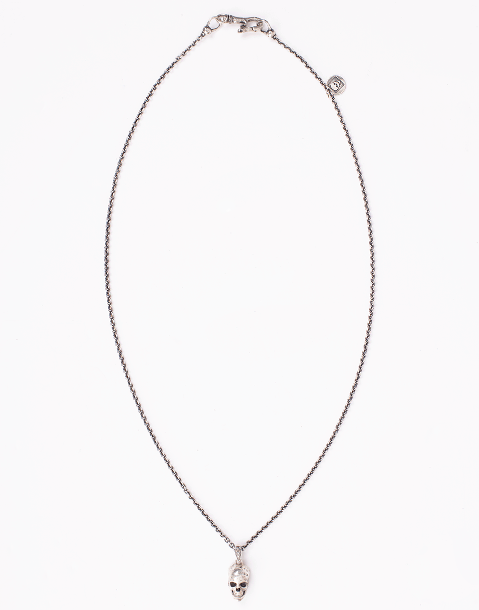 JOHN VARVATOS-Distressed Sterling Silver Skull Necklace-SILVER