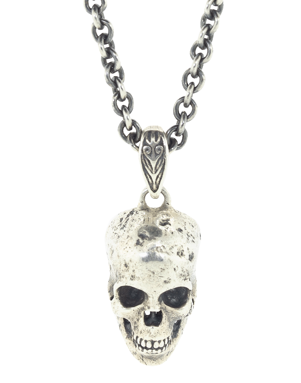 JOHN VARVATOS-Distressed Sterling Silver Skull Necklace-SILVER