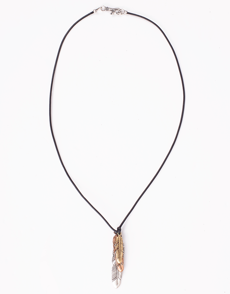 JOHN VARVATOS-Mixed Metal Feathers on Leather Cord-SILVER