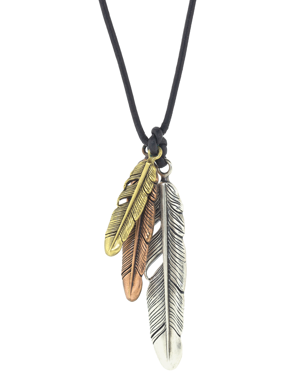 JOHN VARVATOS-Mixed Metal Feathers on Leather Cord-SILVER
