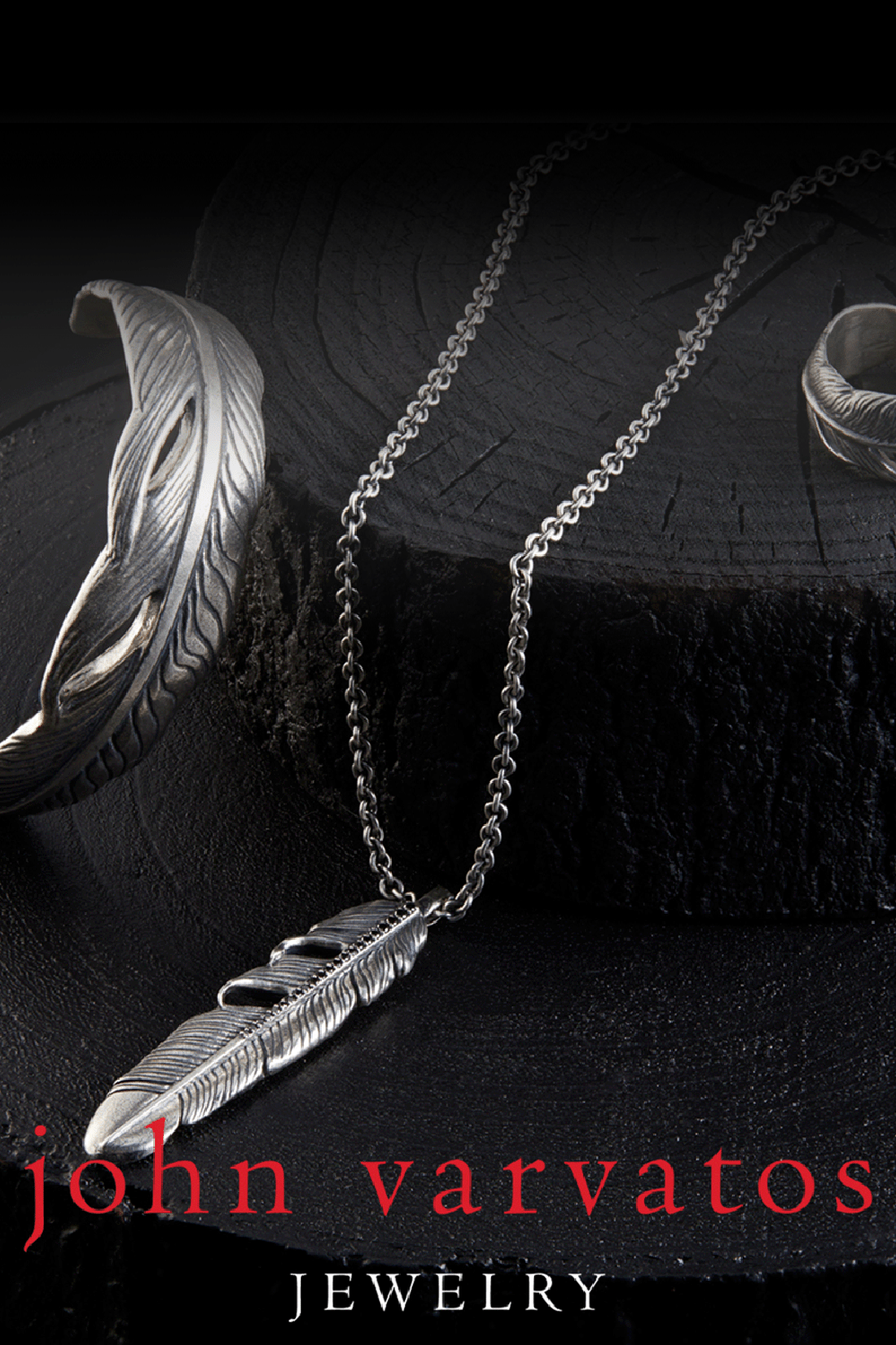JOHN VARVATOS-Single Feather Pendant Necklace-SILVER