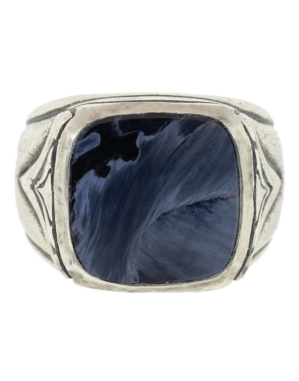 JOHN VARVATOS-Square Blue and Grey Pietersite Ring-SILVER