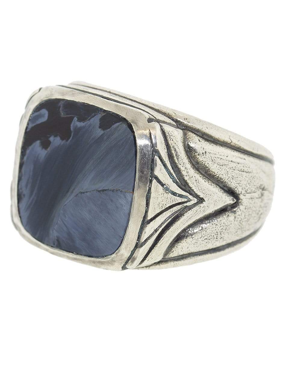 JOHN VARVATOS-Square Blue and Grey Pietersite Ring-SILVER