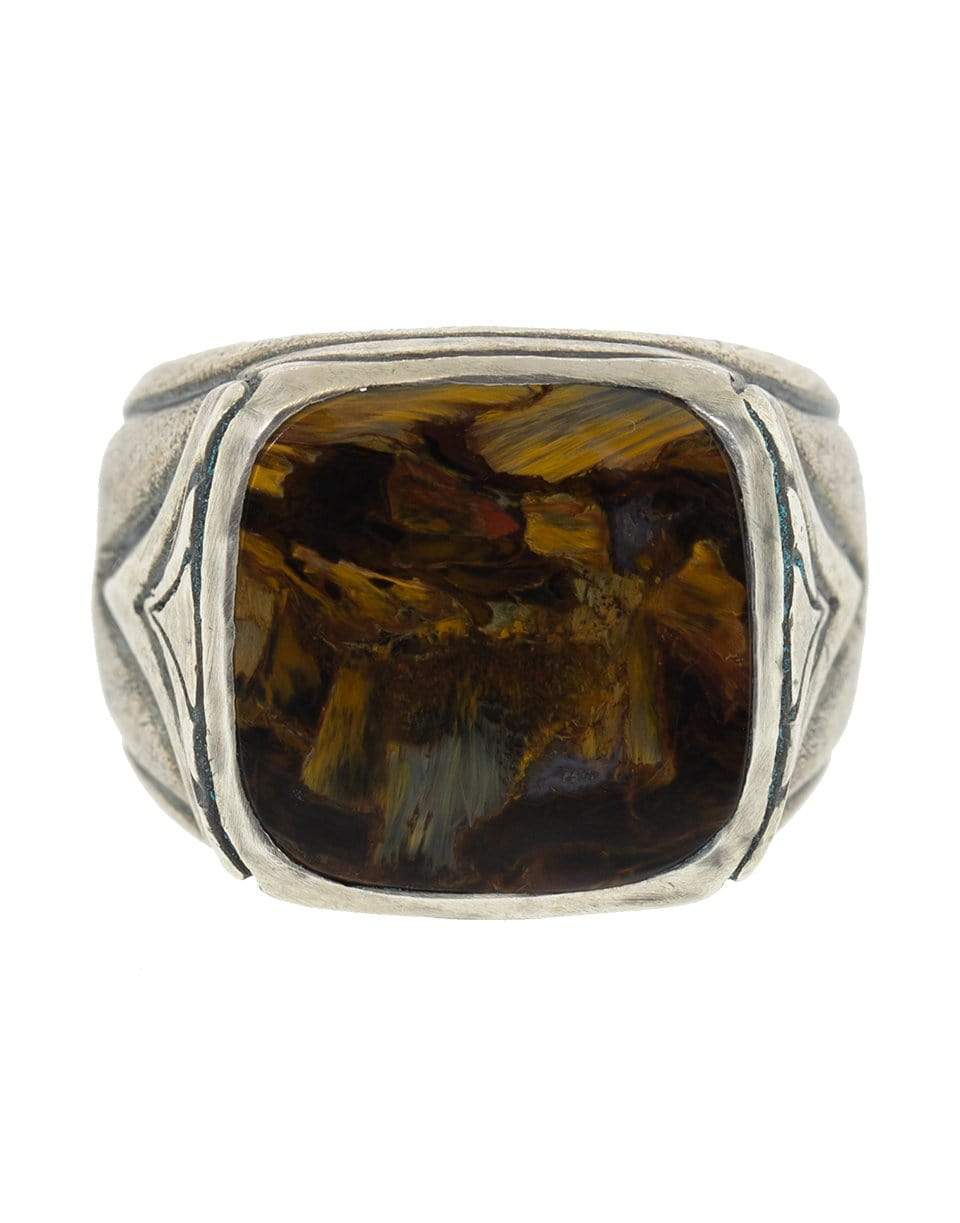 JOHN VARVATOS-Square Brown Pietersite Ring-SILVER
