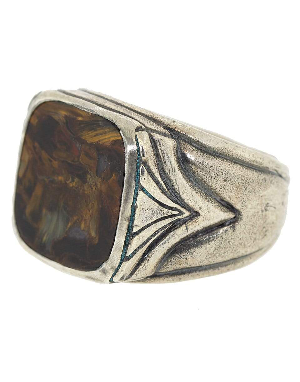 JOHN VARVATOS-Square Brown Pietersite Ring-SILVER