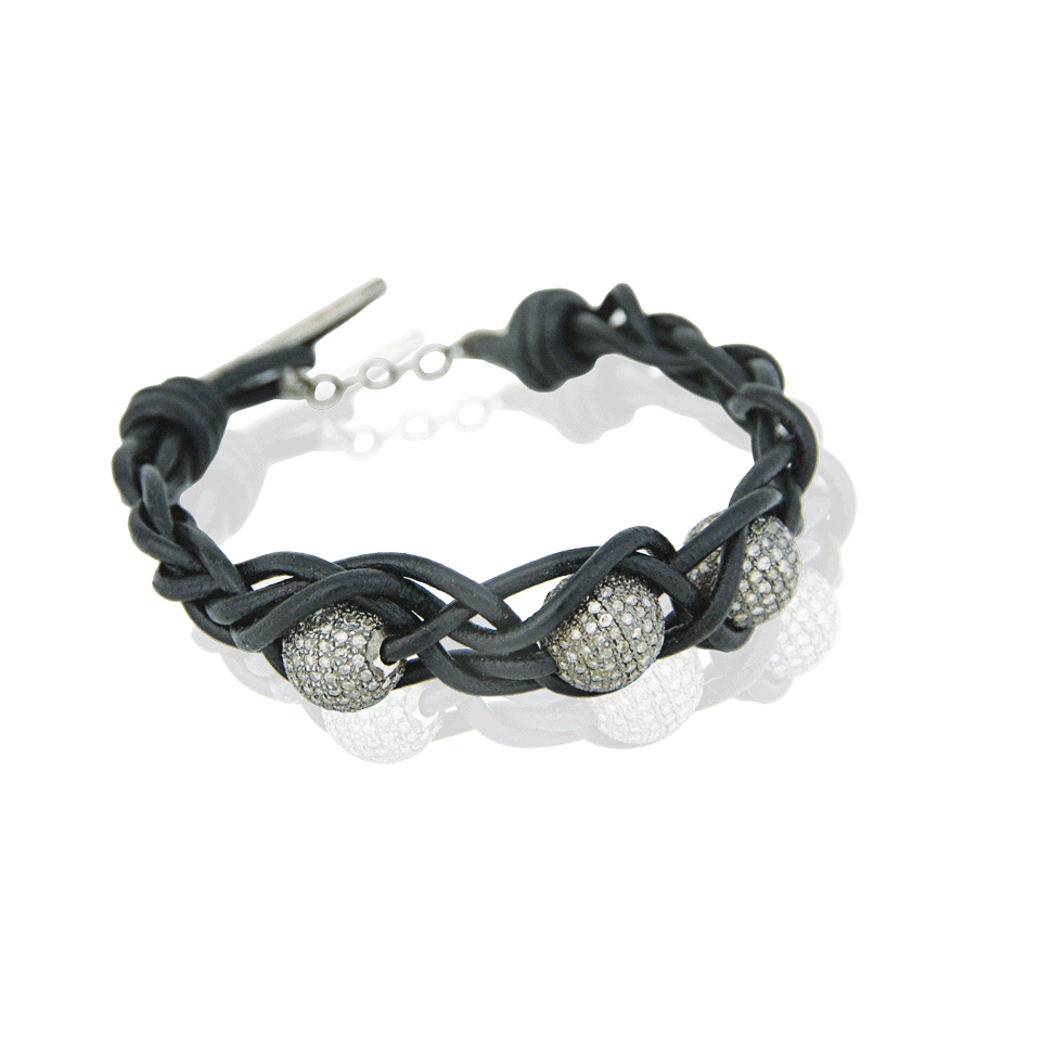 JORDAN ALEXANDER-Leather Weave and Three Pave Bracelet-BLACK