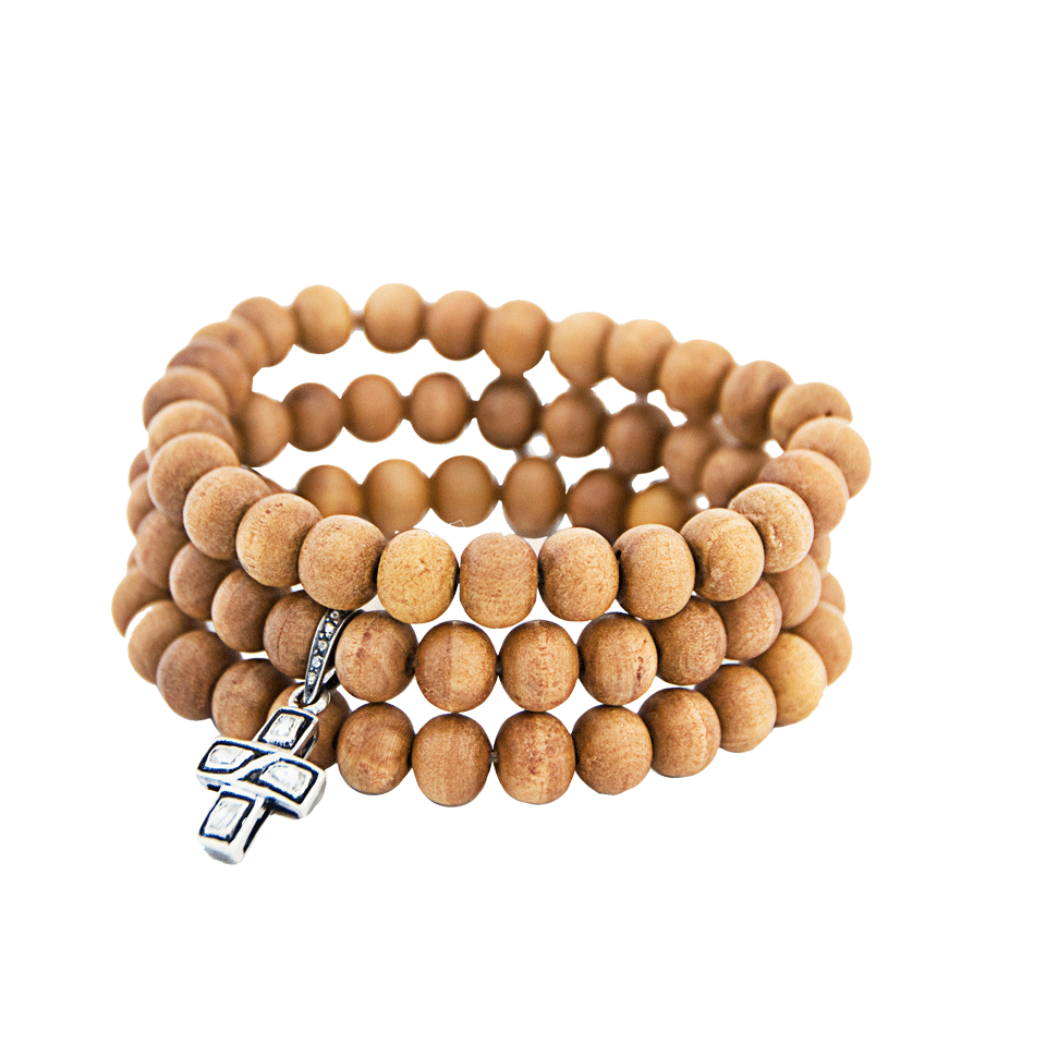 JORDAN ALEXANDER-Three-Set Sandalwood Cross Bracelet-LT BROWN