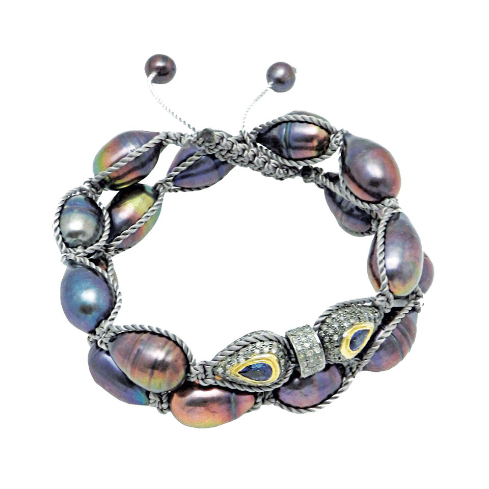JORDAN ALEXANDER-Pearl and Diamond Kiss Twist Bracelet-PEACOCK