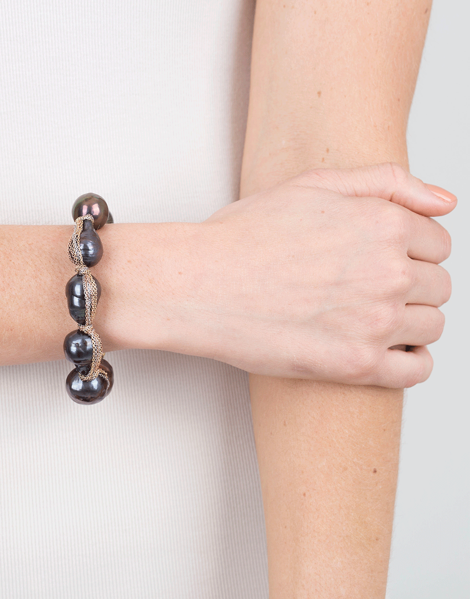 JORDAN ALEXANDER-Navy Baroque Pearl Bracelet-ROSE GOLD