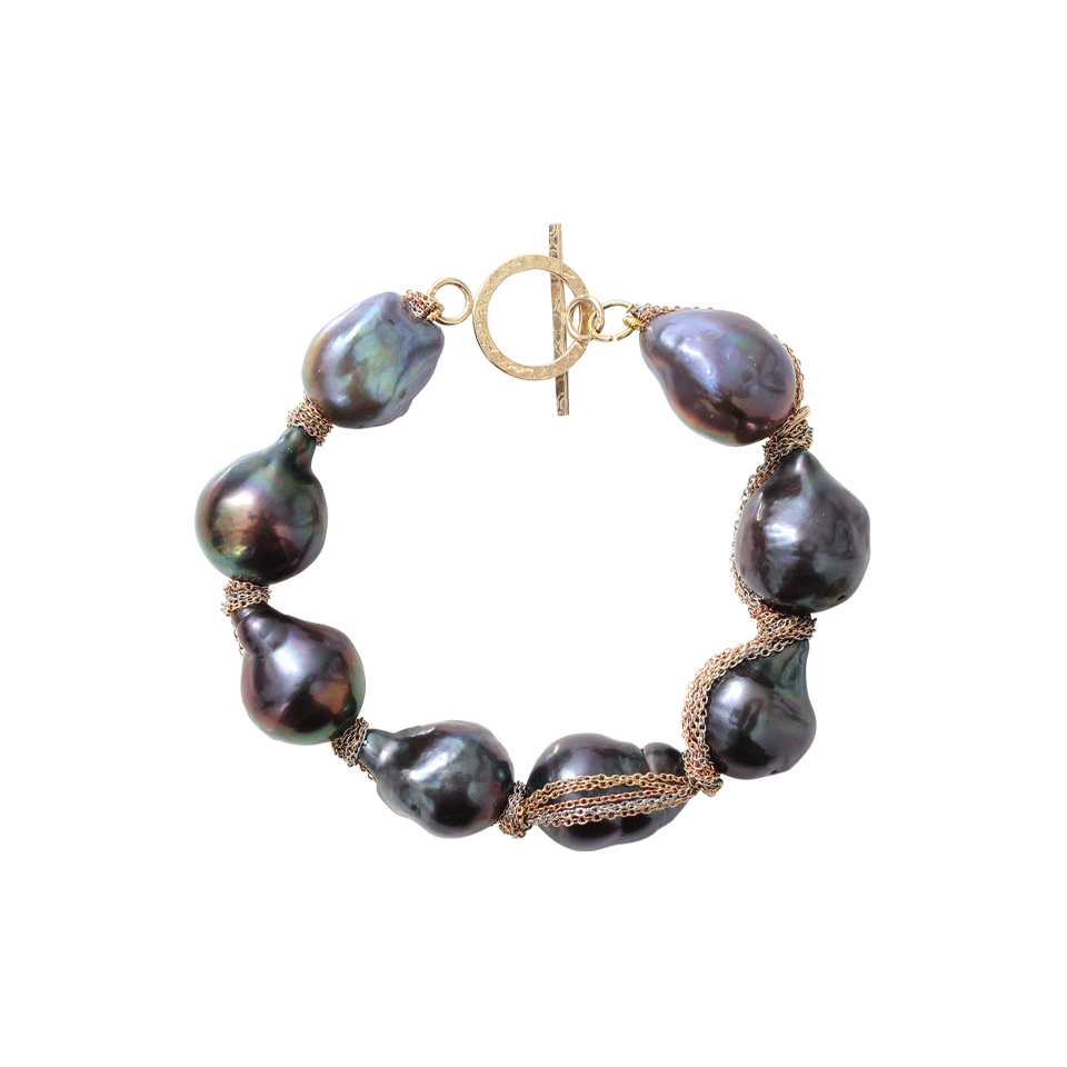 JORDAN ALEXANDER-Navy Baroque Pearl Bracelet-ROSE GOLD