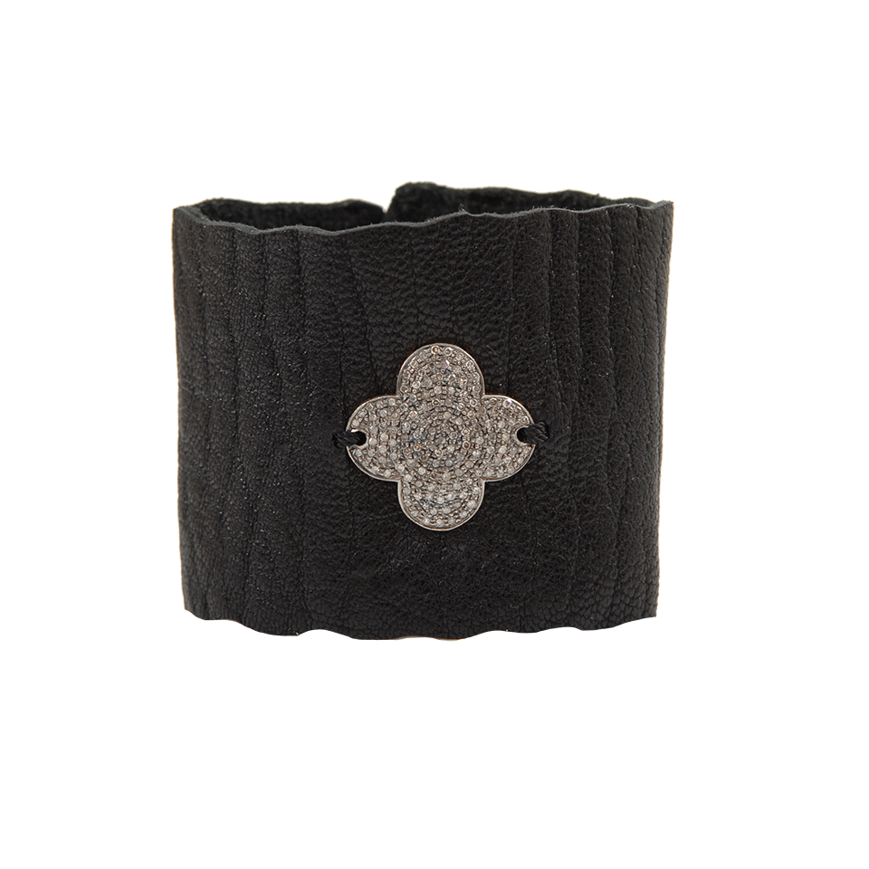 JORDAN ALEXANDER-Black Leather Wrap Bracelet-SILVER