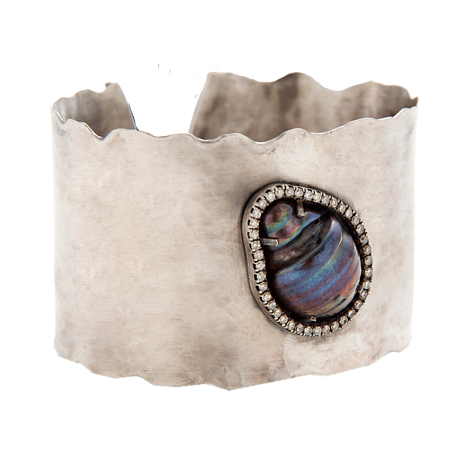 JORDAN ALEXANDER-Pearl-Slice and Pave Cuff-SLV/PRPL
