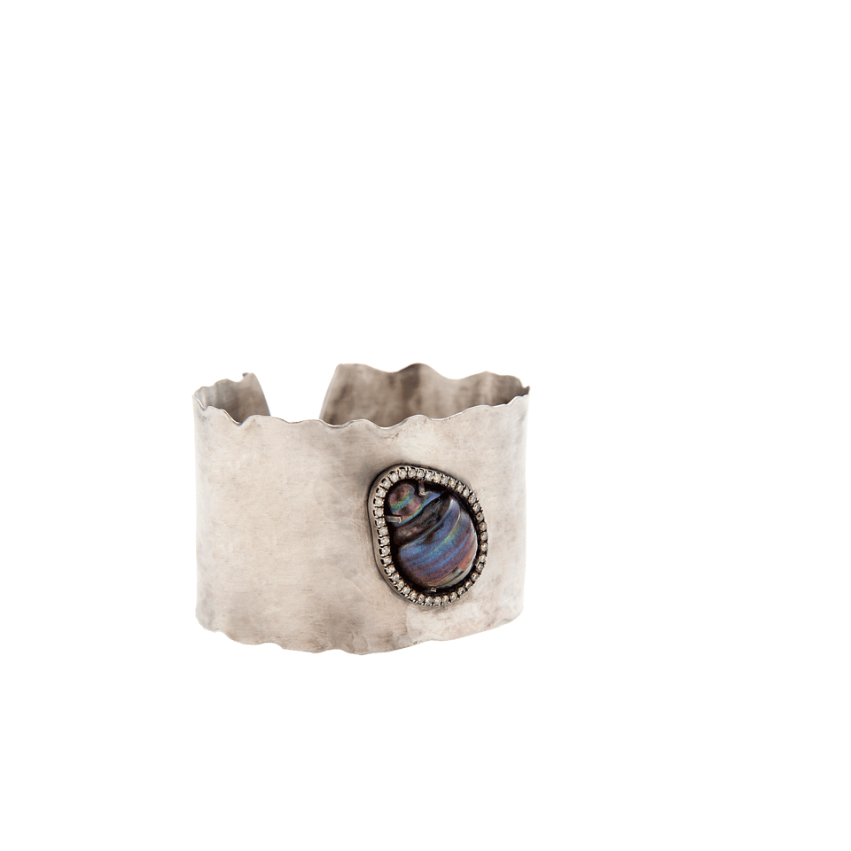 JORDAN ALEXANDER-Sliced Pearl and Pave Cuff-SLVR/WHT