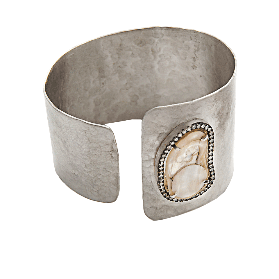 JORDAN ALEXANDER-Pearl Slice and Pave “C” Cuff-WHT/SLVR
