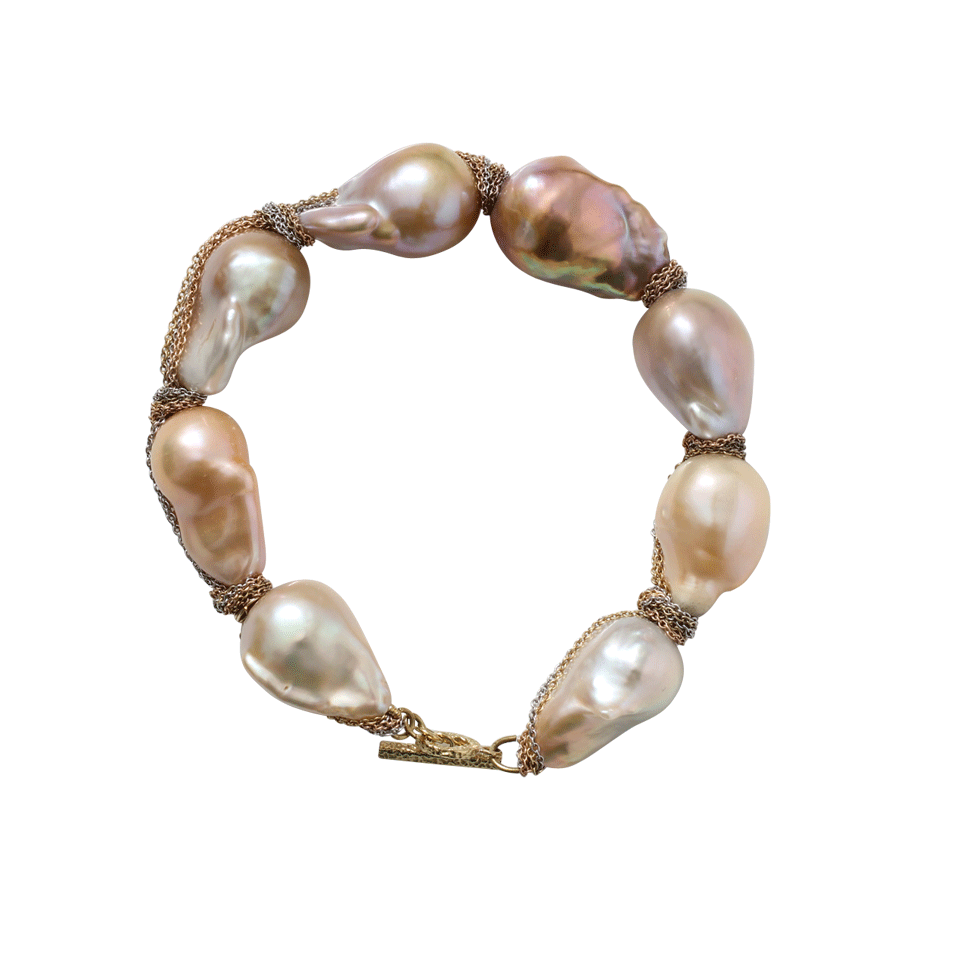 JORDAN ALEXANDER-Chain Wrapped Pearl Bracelet-YELLOW GOLD
